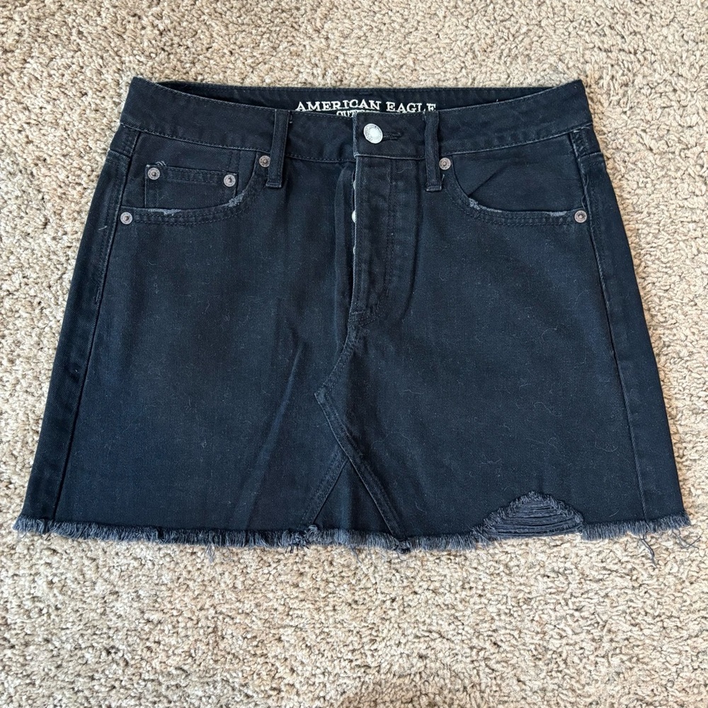 America Eagle Black Denim Festival Mini Skirt